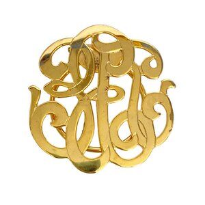 1980s Monogram Gold Tone Scarf Clip By Carol Jane Creations